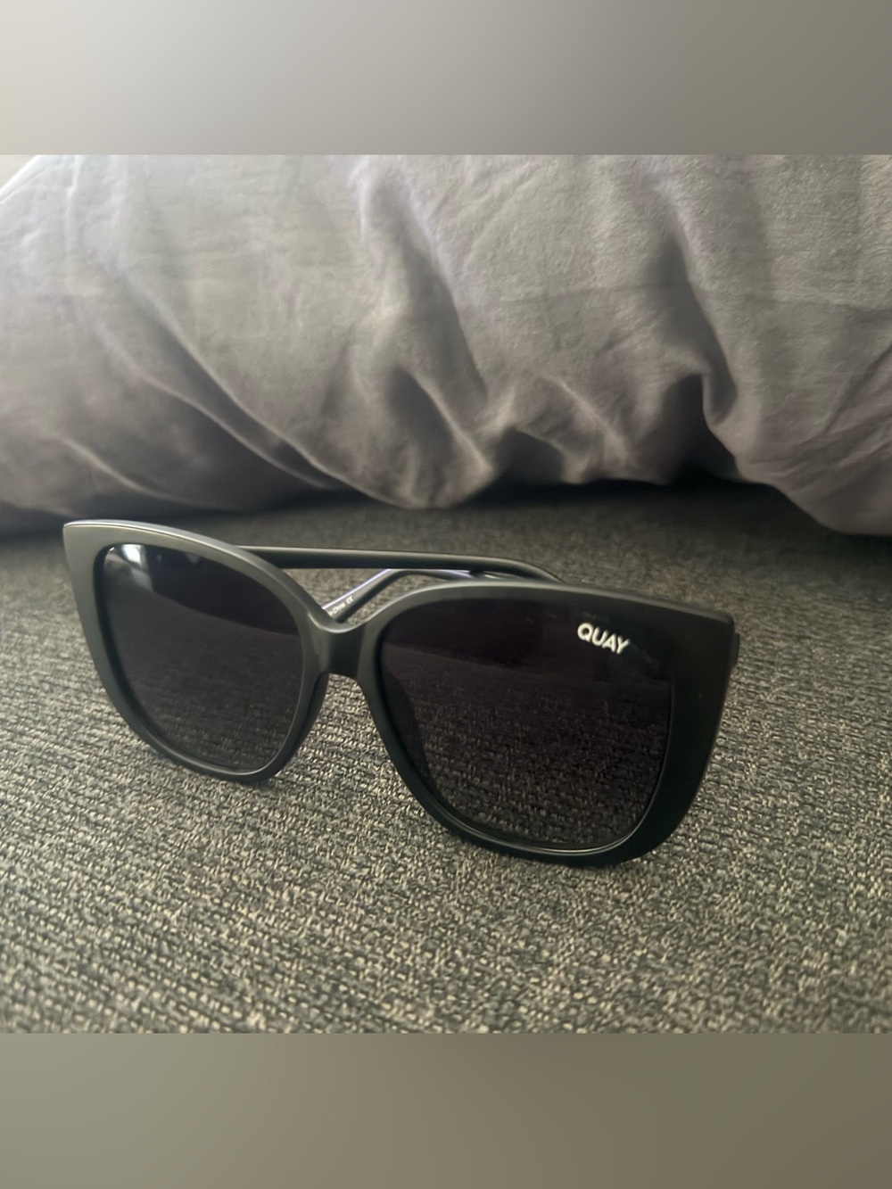 Quay Australia Black Cat-Eye Sunglasses with Dark Lenses